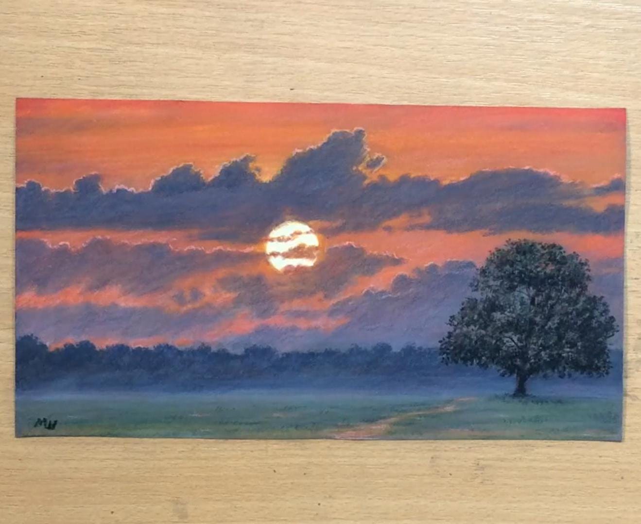 版画 絵 夕日 夕陽の旋律」クリーム額 | 埼玉県 東松山市 版画 額付 小川手漉和紙
