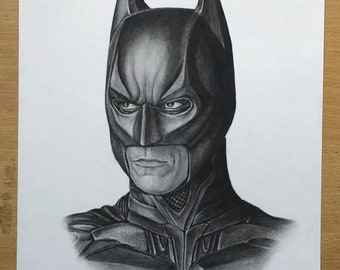 Batman Original Pencil Drawing Artwork - Christian Bale as Batman the Dark Knight