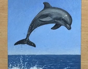 Jumping Dolphin Original Drawing Colored Pencil Artwork - Animal Art