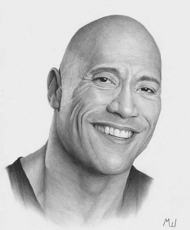 dwayne the rock johnson portrait realistic pencil drawing etsy