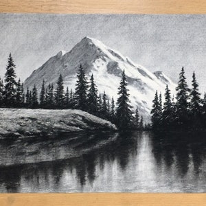 川の反射 木炭画 オリジナルアートワーク 風景画 - Etsy 日本