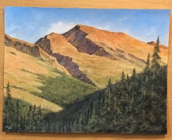 Mountain Slope Original Landscape Artwork - Colored Pencil Drawing