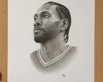 Kawhi Leonard Original Charcoal Drawing - Pencil Portrait Art - NBA Basketball