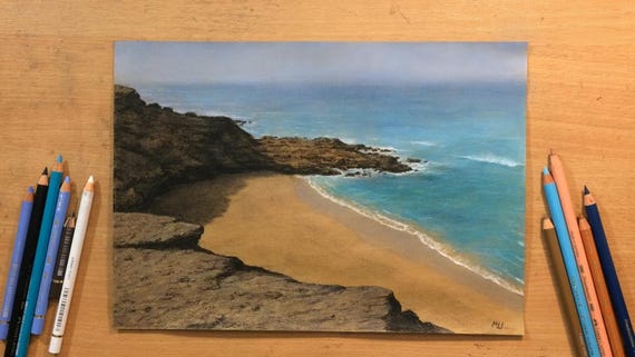 海岸の風景 オリジナル海景アートワーク - 色鉛筆画アート - Etsy 日本