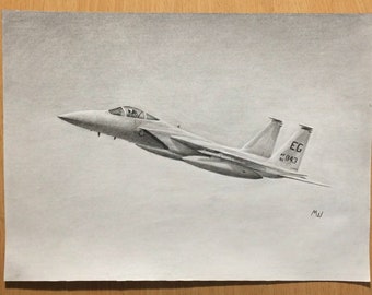 F-15 Eagle Fighter Plane Original Artwork - Realistic Graphite Pencil Art