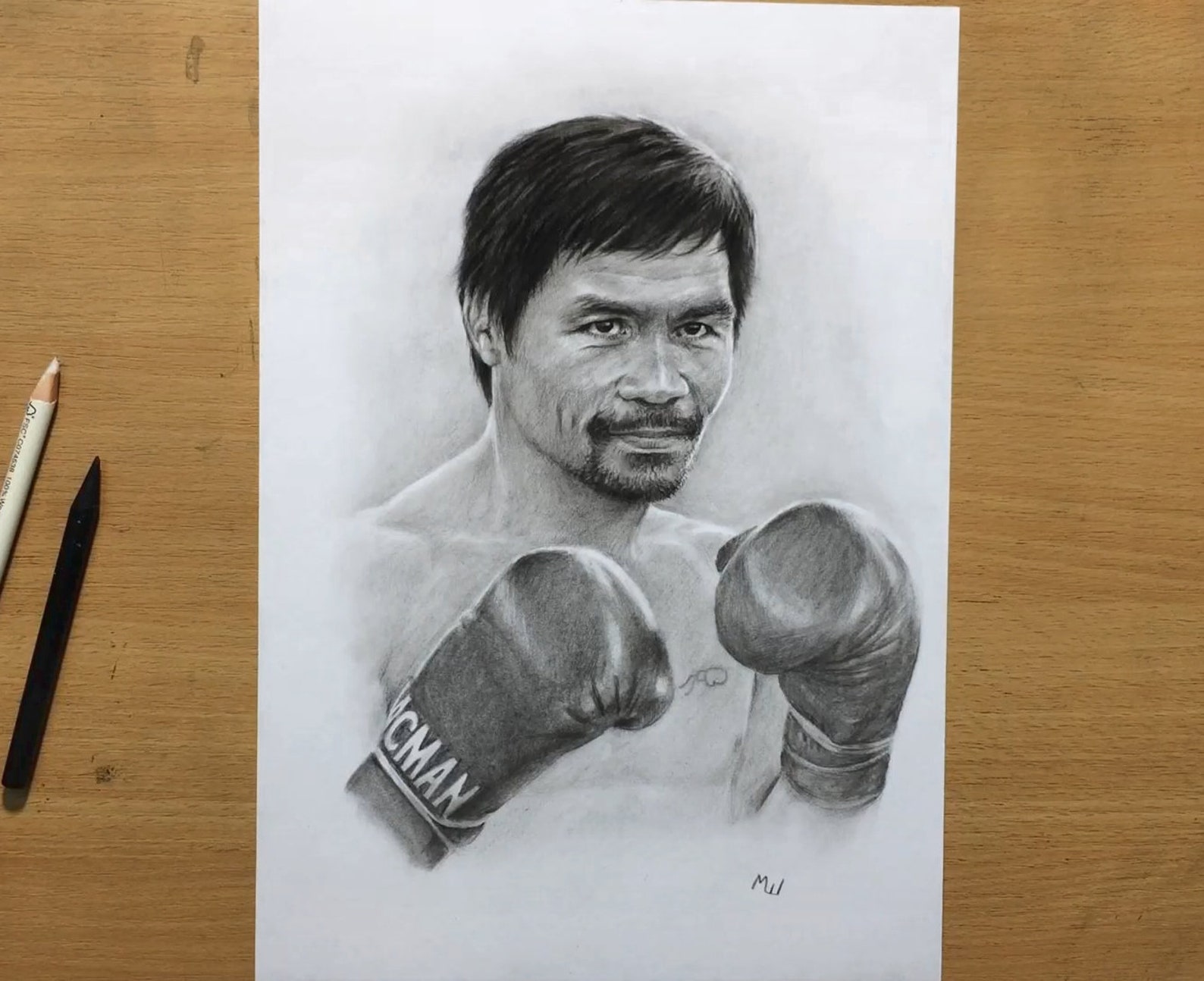 Manny Pacquiao Original Charcoal Drawing Pencil Portrait Art Etsy