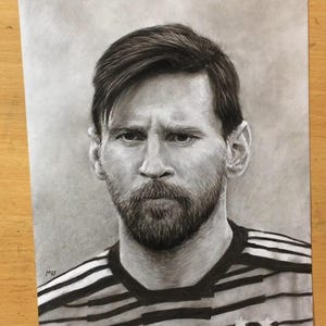Leo Messi Original Portrait Artwork Charcoal Pencil Drawing Art