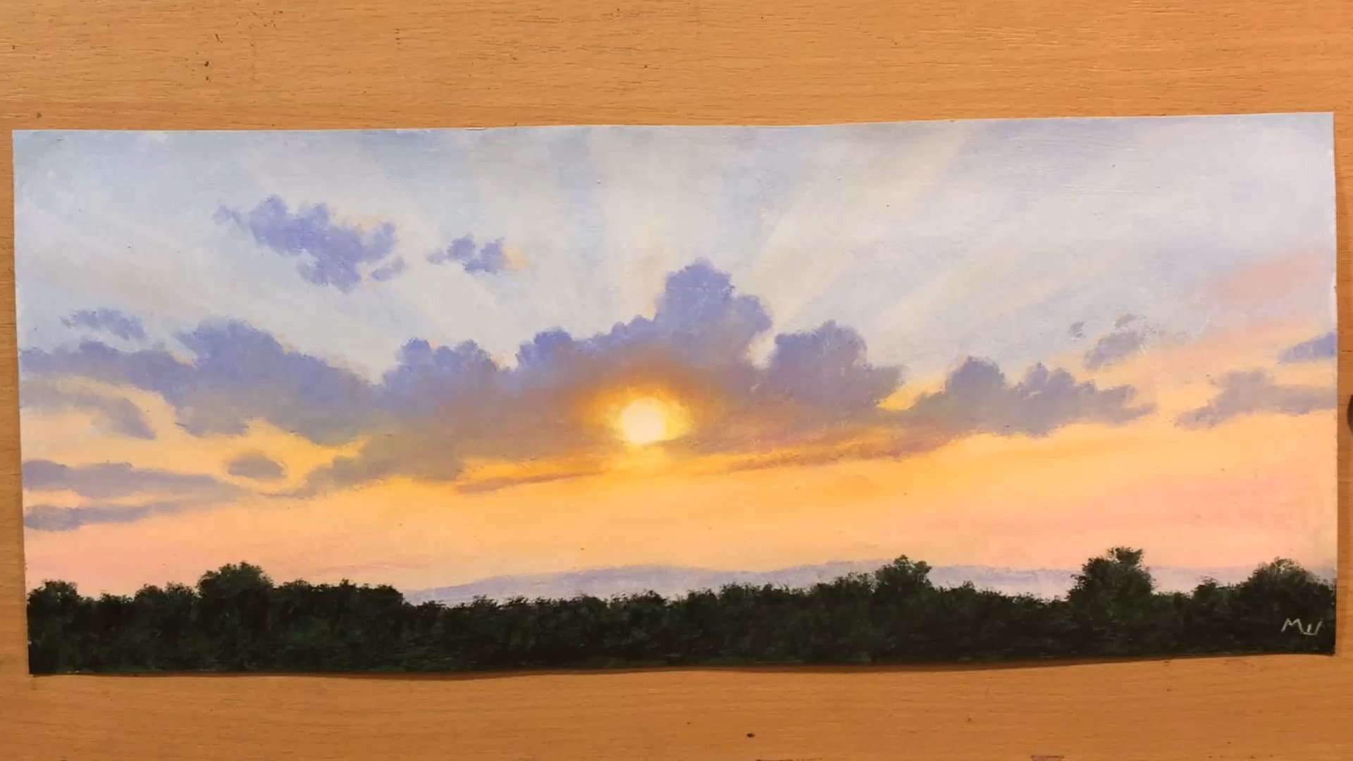 曇りの夕日オリジナルアートワークパステル風景画アート - Etsy 日本
