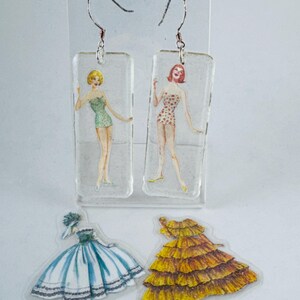 Orecchini magnetici in resina "Vintage Paper Doll". Ballo di fine anno (orecchini base/abiti base)