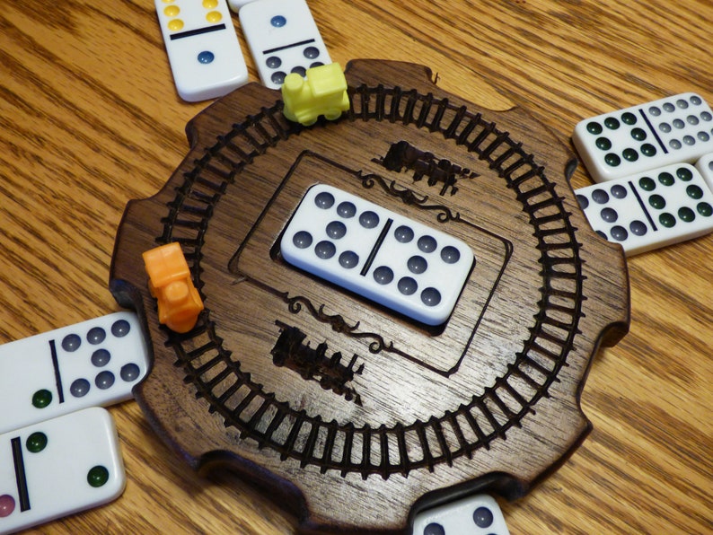 Mexican Train Hub with Train and Pocket carvings IG19 oak made of Solid Oak