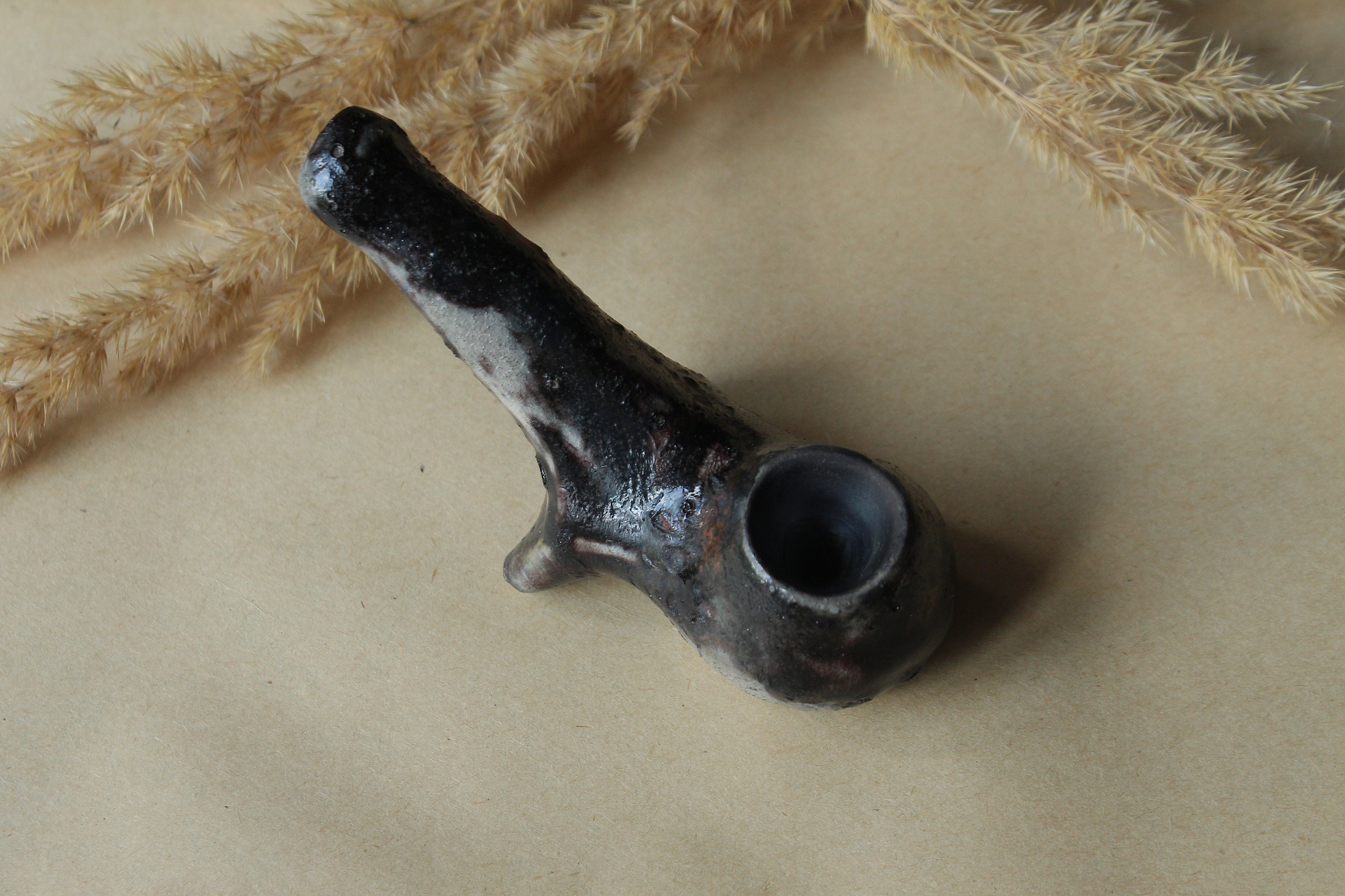 Handmade black clay ceramic smoking pipe Etsy