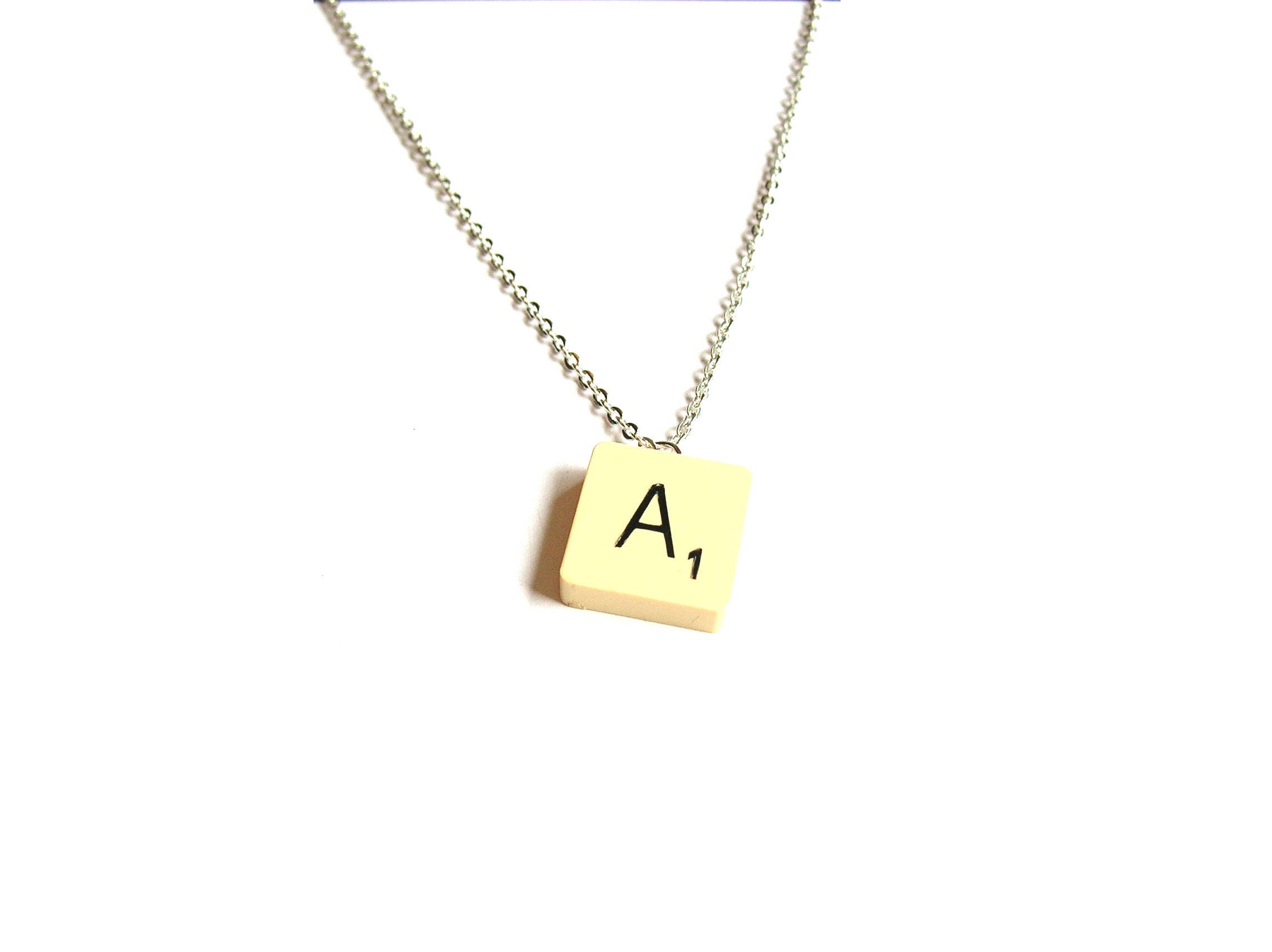 "Z" BLACK LETTER SCRABBLE SILVER NECKLACE WOOD TILE "Z" BLACK LETTER SCRABBLE SILVER NECKLACE WOOD TILE
