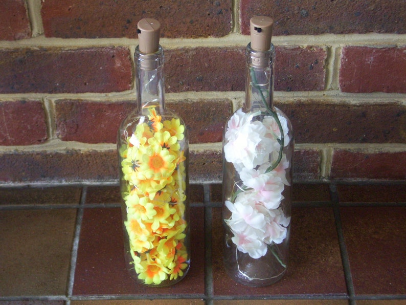 Easter Mother/'s Day Flower Bottle Light Choice of Silk Pink Blossom or Orange and Yellow Daisy Flowers Fairy Light Gift for Her Boxed