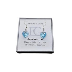 Birthstone Crystal Earrings, Choice of Birthstones/Months/Anniversaries, Sterling Silver/Silver Plate, 10mm Hearts, Gift Boxed for Her