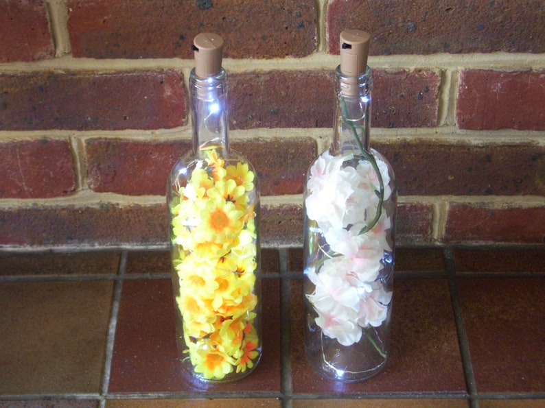 Easter Mother/'s Day Flower Bottle Light Choice of Silk Pink Blossom or Orange and Yellow Daisy Flowers Fairy Light Gift for Her Boxed