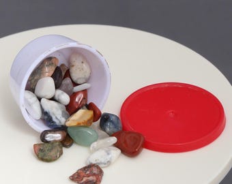 Miniature Dollhouse Box of  tumbled stones Science  Crystals Decor Plastic 1:12 scale 1/6 scale nature
