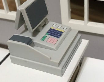 1:6 Scale Dollhouse Cash Register Grocery Store Supermarket Check out Scanner Miniatures re-ment