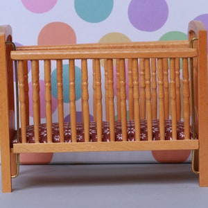 1:12 scale miniature crib nursery baby items adjustable wood  bed dollhouse dollshouse infant modern
