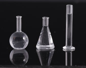 Casa de muñecas con vasos de precipitados en miniatura, aula de ciencias, médico, escala 1/12 y 1/6.