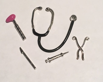 Suministros para médicos de casas de muñecas, veterinarios, hospitales, dentistas, miniaturas a escala 1:12, estetoscopio.