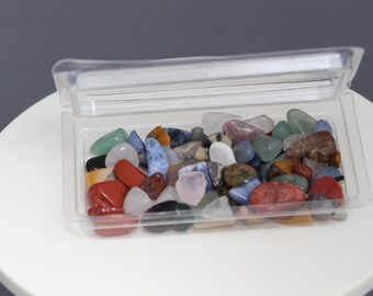 Miniature Dollhouse Basket of  tumbled stones Science  Crystals Decor Plastic 1:12 scale 1/6 scale nature
