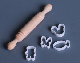 1:12 Scale Cookie Cutters rolling pin kitchen utensils Dough Christmas Cookies Dollhouse Miniature 1/6