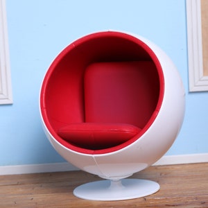 1:12 Scale Red  Chair Egg Mid Century Modern Dollhouse Miniature Furniture  design interior collection designer