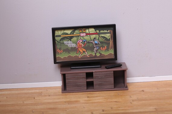 Miniature Tv Dollhouse Stand 1:12 Scale Black Wooden - 4 Inch Furniture ...