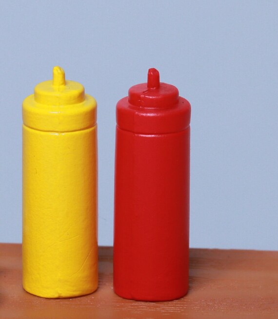 1:12 Scale Miniature FARROW GENERIC Mustard/Ketchup Set for DOLLHOUSE 