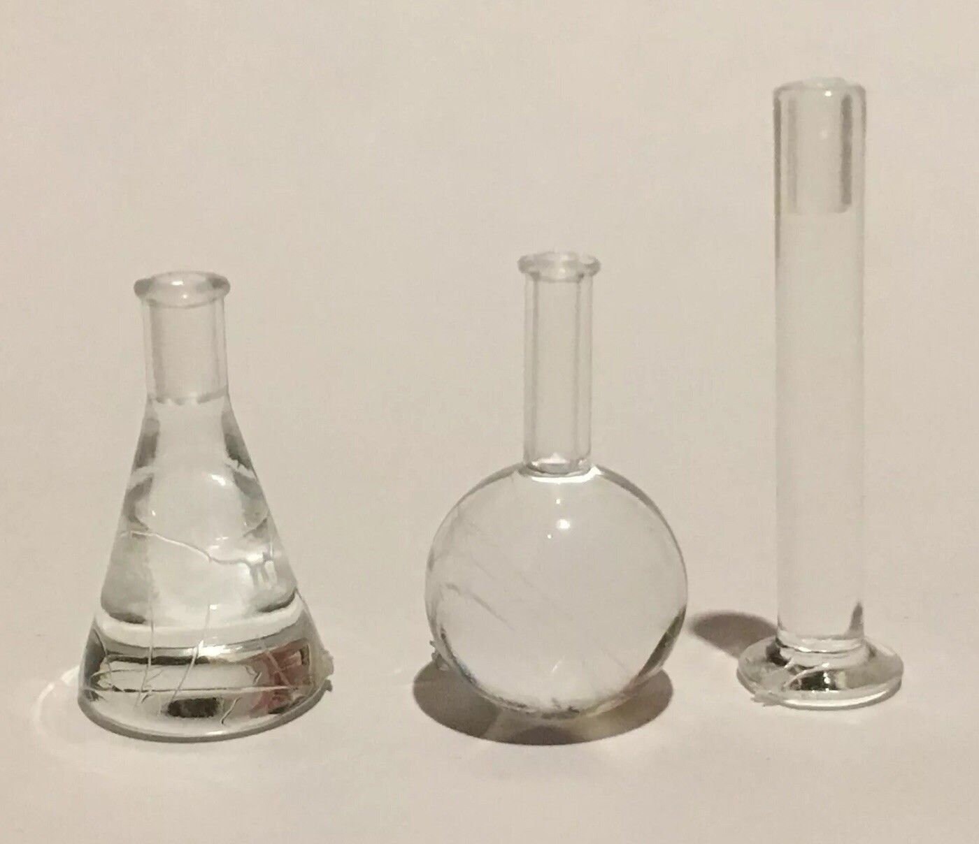 DOLLHOUSE 1:12 or 1:6 Miniature Filled Plastic Lab Beakers Set of 3 