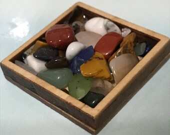Miniature Dollhouse Basket of  tumbled stones Science  Crystals Decor Plastic 1:12 scale 1/6 scale nature