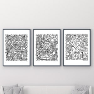 Masonic Pop Art Collection | Set of 3 | 12&quot; x 16&quot; Paper Print