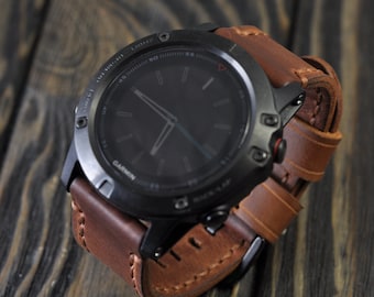 Bracelet de montre en cuir homme fait à la main pour les montres de sport Garmin Fenix 5/5S/5X et Garmin Fenix 3! Marron