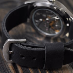 Leather Handmade Men's Watch Strap 18mm 20mm 22mm 24mm 26mm Black Watch Band image 1