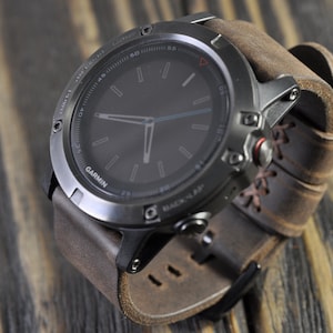 Leather Mens Handmade watch strap for the Garmin Fenix 5/5S/5X and Garmin Fenix 3 sports watches! Dark Brown