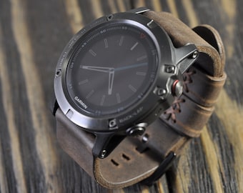 Leather Mens Handmade watch strap for the Garmin Fenix 5/5S/5X and Garmin Fenix 3 sports watches! Dark Brown