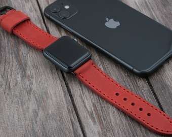 Apple Watch Band Series 6 44mm, Apple Watch Strap for 42mm 38mm 44mm 40mm, Personalization Apple Watch Leather Band Lava