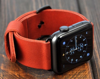 Apple Watch Band 40mm  42mm 44mm 38mm iwatch band, apple watch strap, apple watch band Series 1 2 3 4 5  Red Leather - Engraving