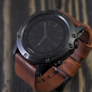 Leather Mens Handmade watch strap for the Garmin Fenix 6/6S/6X/Pro 5/5S/5X and Garmin Fenix 3 sports watches! Brown