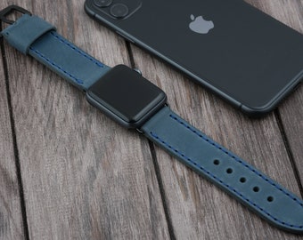 Apple Watch Band 44mm 40mm 42mm 38mm iwatch band,  Leather apple watch strap, Apple watch band Series 1 2 3 4 5  Blu Band - Personalization