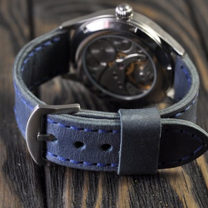 Leather Handmade Men's Watch Strap 18mm 20mm 22mm 24mm 26mm Blue Watch Band Gift for Men & Women image 6