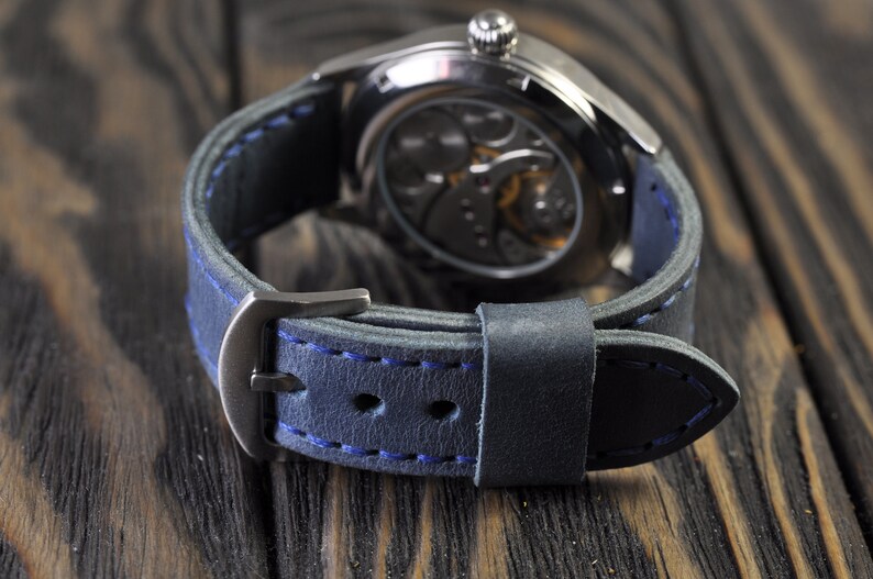 Leather Handmade Men's Watch Strap 18mm 20mm 22mm 24mm 26mm Blue Watch Band Gift for Men & Women image 6