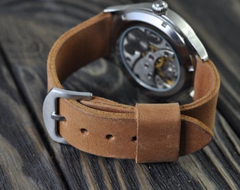 Leather Handmade Men's Watch Strap 18mm 20mm 22mm 24mm 26mm Tan Watch Band | Gift for Men & Women