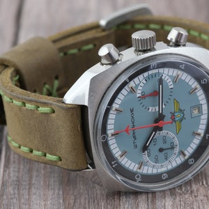 Handmade Leather watch strap for Poljot Shturmanskie 3133 Chronograph 18mm and for other watches watch band 20mm 21mm 22mm 24mm 26mm olive