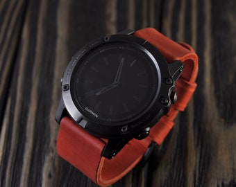 Bracelet de montre en cuir pour homme fait main pour les montres de sport Garmin Fenix 5/5S/5X et Garmin Fenix 3 ! Rouge