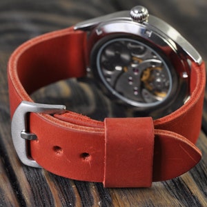 Leather Handmade Men&#39;s Watch Strap 18mm 20mm 22mm 24mm 26mm Red Watch Band | Gift for Men & Women