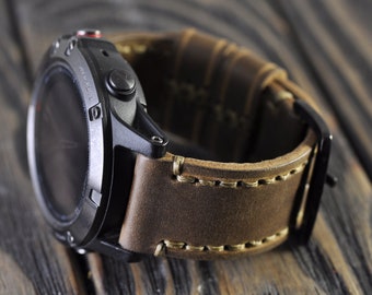 Leather Mens Handmade watch strap for the Garmin Fenix 5/5S/5X and Garmin Fenix 3 sports watches! Olive