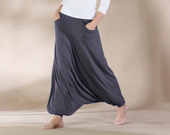 Soft Viscose Aladdin Harem Pants with Pockets - Comfy Loose Fit for Everyday Wear in Solid Colors