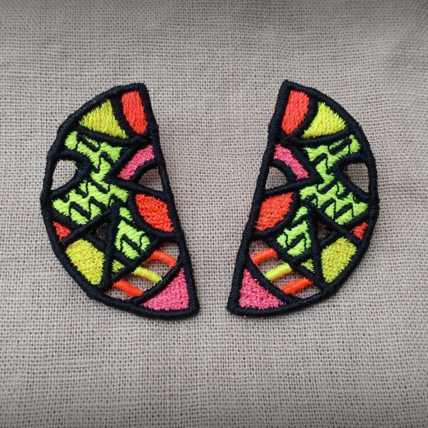 Semicircle Earrings Neon Geometric Fluorescent Tribal UV Festival Party