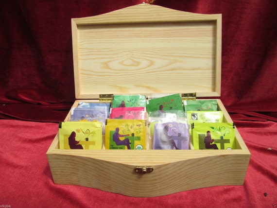 Plain Pine Wood Tea Box 12 Compartments Removable Dividers Image 0